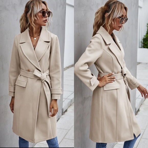 Light blush baby pink winter peacoat trench long jacket minimalist - Picture 7 of 16